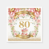 Luxe Blush Flowers 80th Birthday Paper Napkins スタンダードカクテルナプキン (正面)