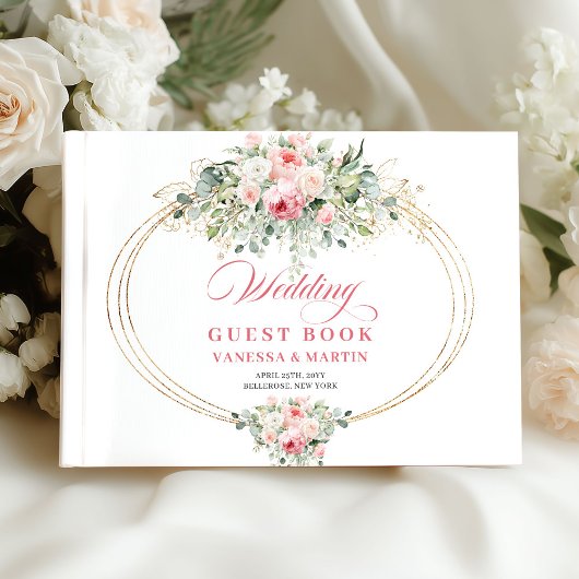 Luxe blush roses greenery gold boho rustic wedding ゲストブック
