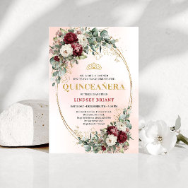 Luxe Bohemian Burgundy Peonies Quinceañera Invites 招待状