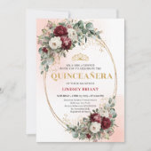 Luxe Bohemian Burgundy Peonies Quinceañera Invites 招待状 (正面)