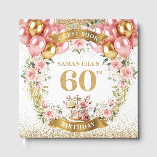Luxe Boho 60th Birthday Guest Book Glitter Touch ゲストブック (正面)