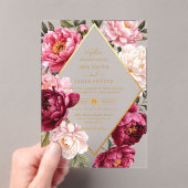 Luxe Burgundy and Blush Pink Peony Floral Wedding アクリル招待状 (インサイチュ (ポータブル))