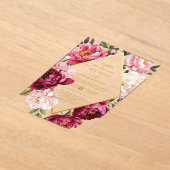 Luxe Burgundy and Blush Pink Peony Floral Wedding アクリル招待状 (レイダウン)