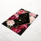 Luxe Burgundy and Blush Pink Peony Floral Wedding 箔招待状 (回転した状態)