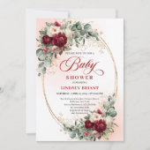 Luxe Burgundy Floral Bohemian Baby Shower Invite 招待状 (正面)