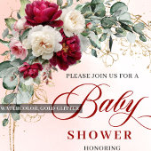 Luxe Burgundy Floral Bohemian Baby Shower Invite 招待状