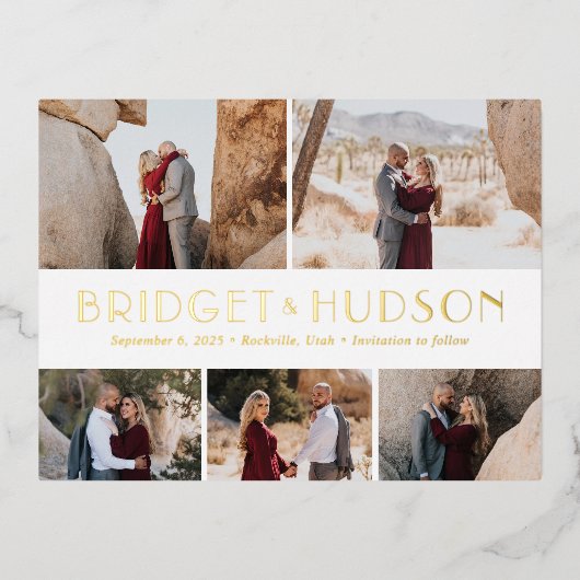 Luxe Collage FOIL日付はがきを保存 箔招待状ポストカード (正面)