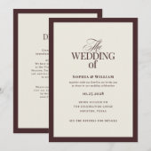 Luxe Dark Red and Cream with RSVP QR Code Wedding 招待状 (正面/裏面)