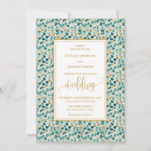Luxe Deep Green Gold Greenery Wedding Invitation 招待状 (正面)