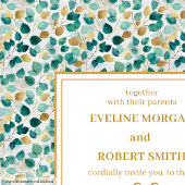 Luxe Deep Green Gold Greenery Wedding Invitation 招待状