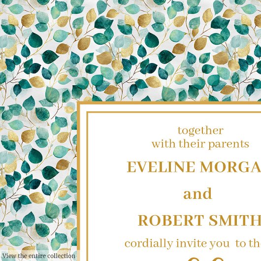 Luxe Deep Green Gold Greenery Wedding Invitation 招待状