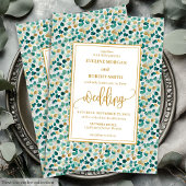 Luxe Deep Green Gold Greenery Wedding Invitation 招待状