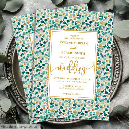 Luxe Deep Green Gold Greenery Wedding Invitation 招待状