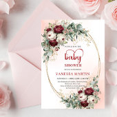 Luxe Deep Red and Gold Baby Shower Invitation 招待状