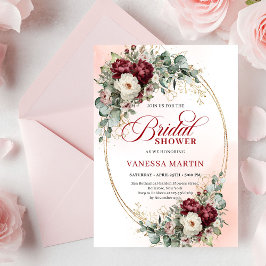 Luxe Deep Red and Gold Floral Bridal Shower Invite 招待状
