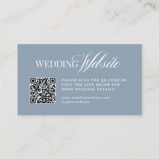 Luxe Dusty Blue | Wedding Website QR Code エンクロージャーカード (正面)