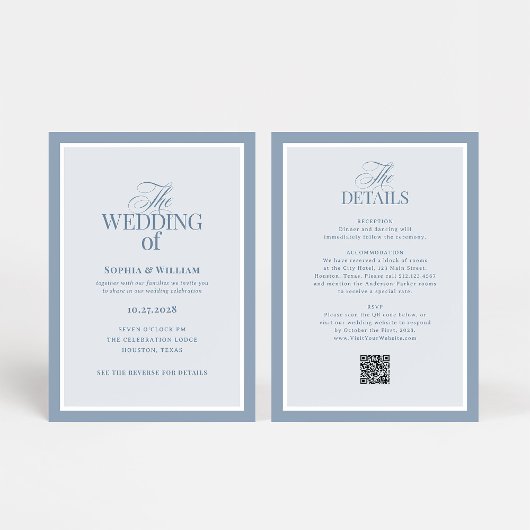 Luxe Dusty Blue with RSVP QR Code | ウェディング 招待状