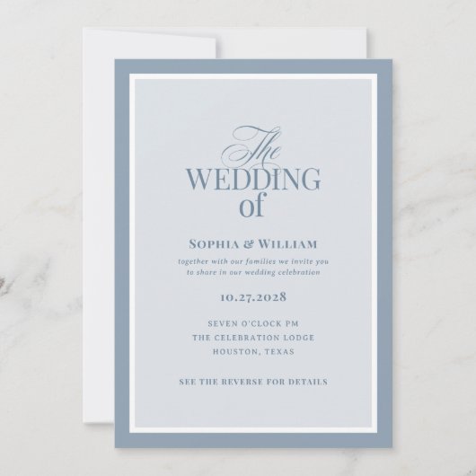 Luxe Dusty Blue with RSVP QR Code | Wedding 招待状 (正面)