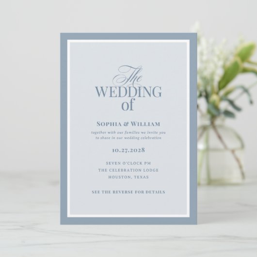 Luxe Dusty Blue with RSVP QR Code | Wedding 招待状 (スタンド正面)