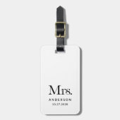 Luxe Elegance Black and White Mrs.と結婚のデート ラゲッジタグ (正面縦)