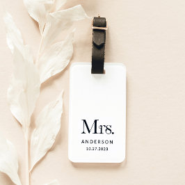 Luxe Elegance Black and White Mrs.と結婚のデート ラゲッジタグ