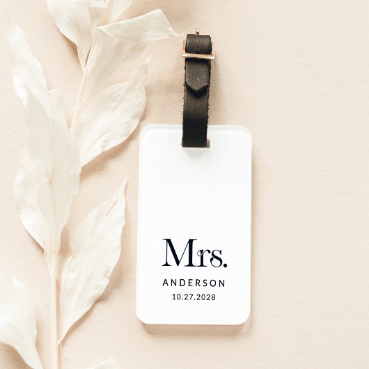 Luxe Elegance Black and White Mrs.と結婚のデート ラゲッジタグ