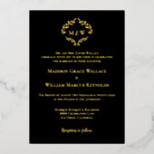 Luxe Elegant Crest Wedding Monogram Black Gold   箔招待状 (正面)
