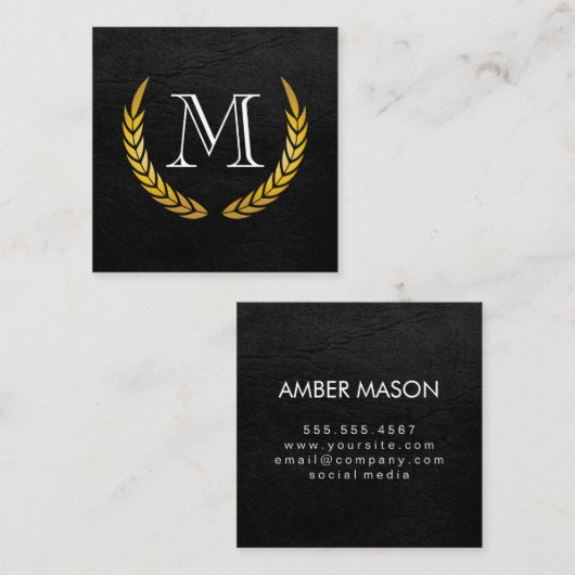 Luxe Elementsレザー付きモノグラフェイクム スクエア名刺 (正面/裏面)