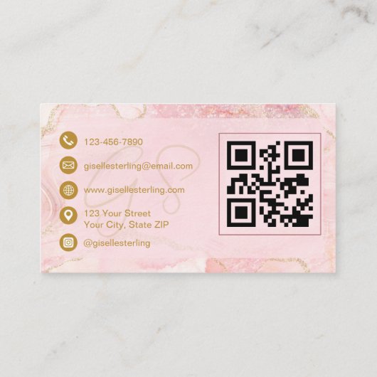 Luxe Esthetician Blush Pink Gold Agate QR Code 名刺 (裏面)