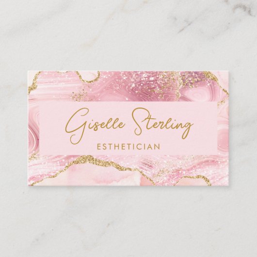 Luxe Esthetician Blush Pink Gold Agate QR Code 名刺 (正面)