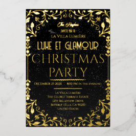 Luxe et Glamour Black Gold Christmas Invitation 箔招待状