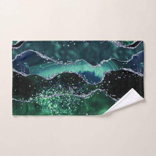 Luxe Gemstone Emerald Glitter Agate バスタオルセット (ハンドタオル)