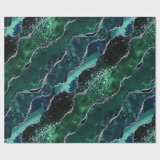 Luxe Gemstone Emerald Glitter Agate ラッピングペーパー (フラット)