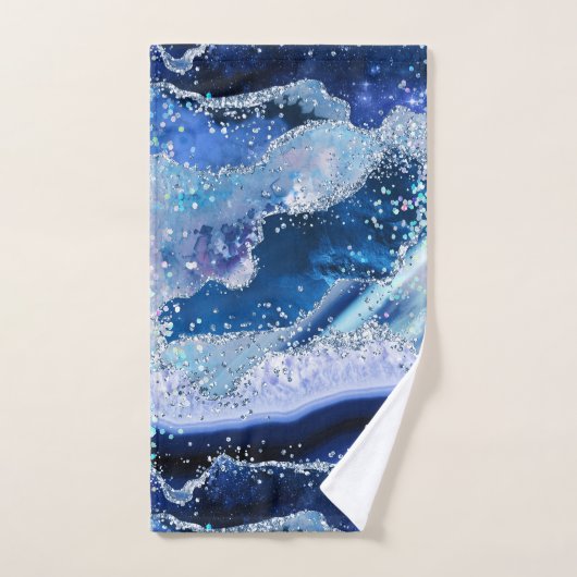 Luxe Gemstone Marble Blue Glitter Agate バスタオルセット (ハンドタオル)