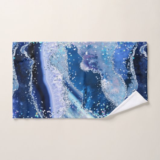 Luxe Gemstone Marble Blue Glitter Agate バスタオルセット (ハンドタオル)