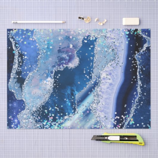 Luxe Gemstone Marble Blue Glitter Agate 薄葉紙 (クラフト)