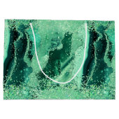 Luxe Gemstone Marble Green Glitter Agate ラージペーパーバッグ (裏面)