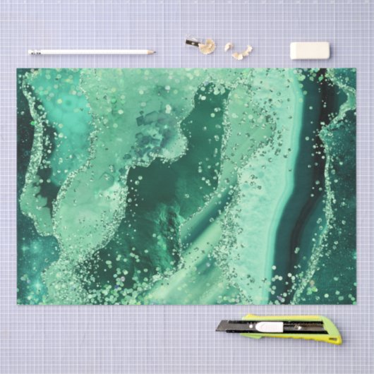 Luxe Gemstone Marble Green Glitter Agate 薄葉紙 (クラフト)