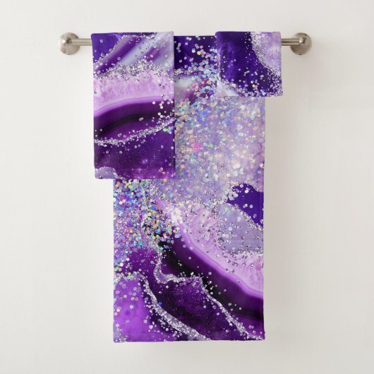 Luxe Gemstone Marble Purple Glitter Agate バスタオルセット (インサイチュ)