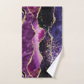 Luxe Gemstone Purple Gold Glitter Agate バスタオルセット (ハンドタオル)