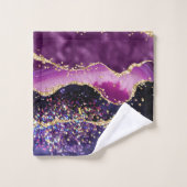 Luxe Gemstone Purple Gold Glitter Agate バスタオルセット (ウォッシュタオル)