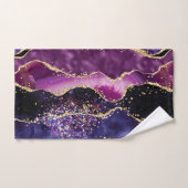 Luxe Gemstone Purple Gold Glitter Agate バスタオルセット (ハンドタオル)