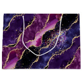 Luxe Gemstone Purple Gold Glitter Agate ラージペーパーバッグ (正面)