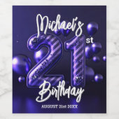 Luxe Glam Purple Glitter Stripe 21st Birthday ワインラベル (シングルラベル)