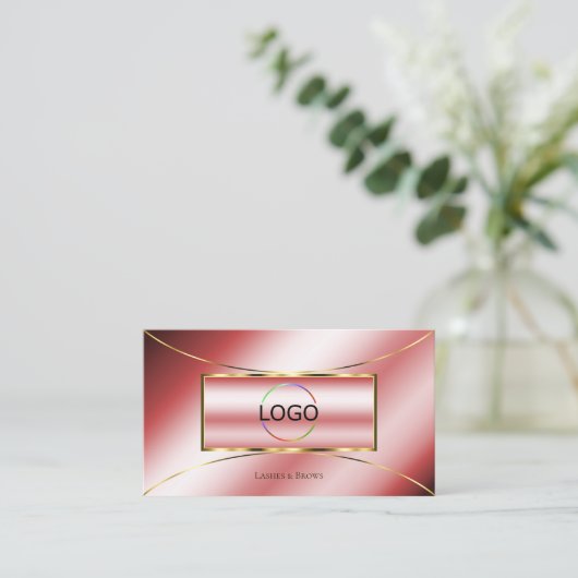 Luxe Glam Ruby Red金ゴールドデコール（ロゴと写真） 名刺 (スタンド正面)