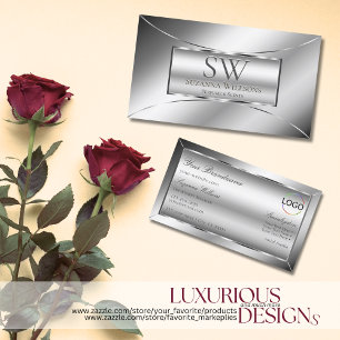 Luxe Glam Silver Glamor with Monogram and Logo 名刺
