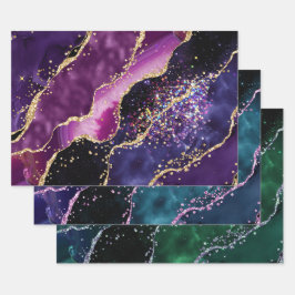 Luxe Gold-Accented Gemstone Glitter Agate ラッピングペーパーシート