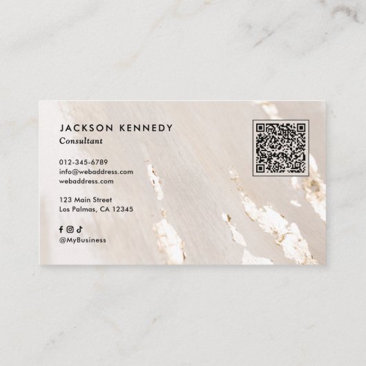 Luxe Gold Foil Elegant Script QR Code Social Media 名刺 (裏面)