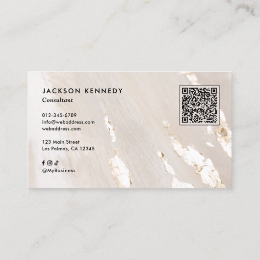 Luxe Gold Foil Elegant Script QR Code Social Media 名刺 (裏面)
