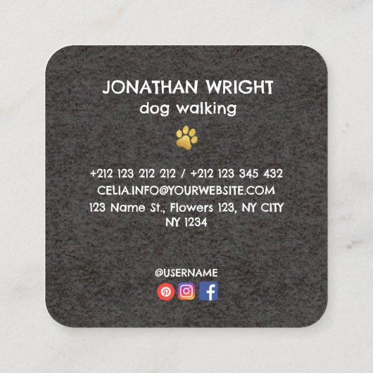 Luxe Gold Foil Vertical Dog Walker & Pet Sitter スクエア名刺 (裏面)